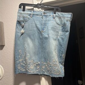 Vintage America Light Blue Embroidered Denim Pencil Skirt